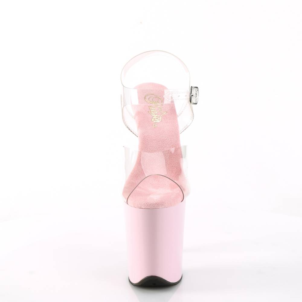 Pleaser - FLAMINGO-808 Ankle strap sandal, Pole dance shoes - Transparent/Pink